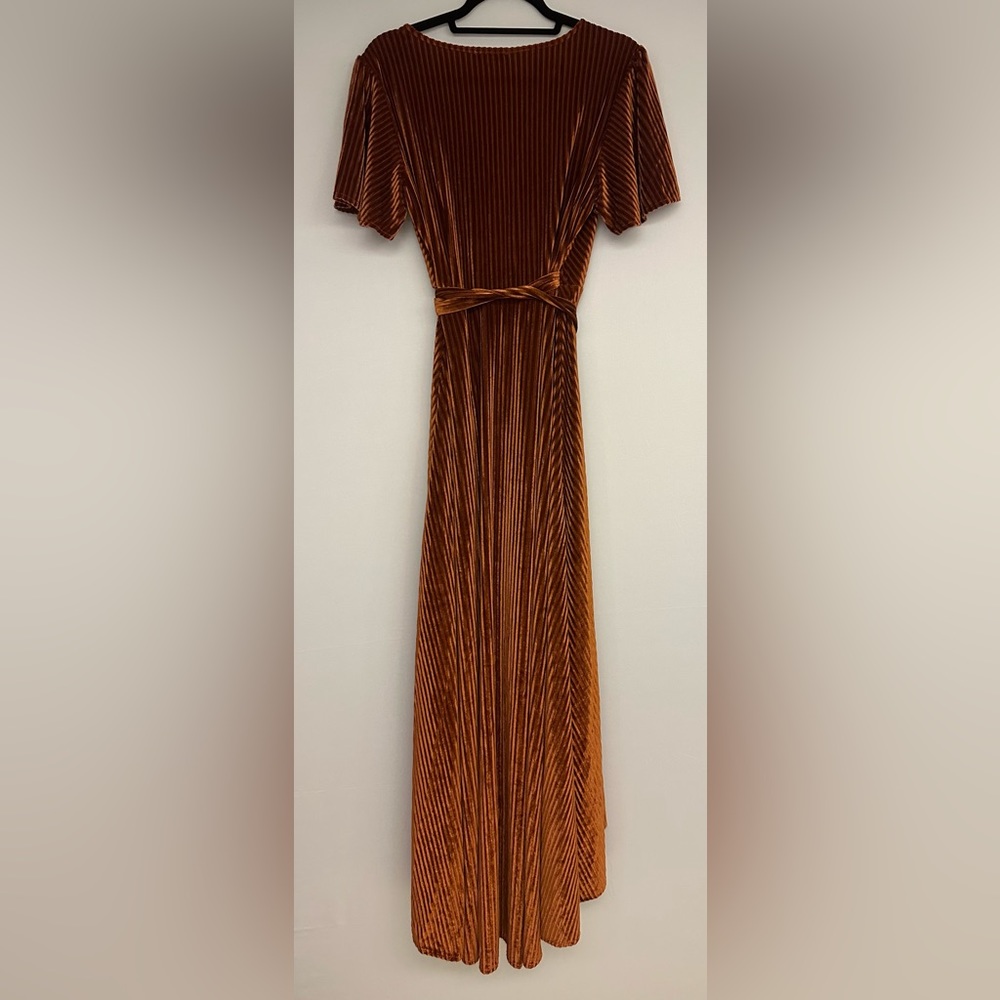Baltic Born Andi Ribbed Velvet Wrap Dress in Rust - Picture 4 of 6